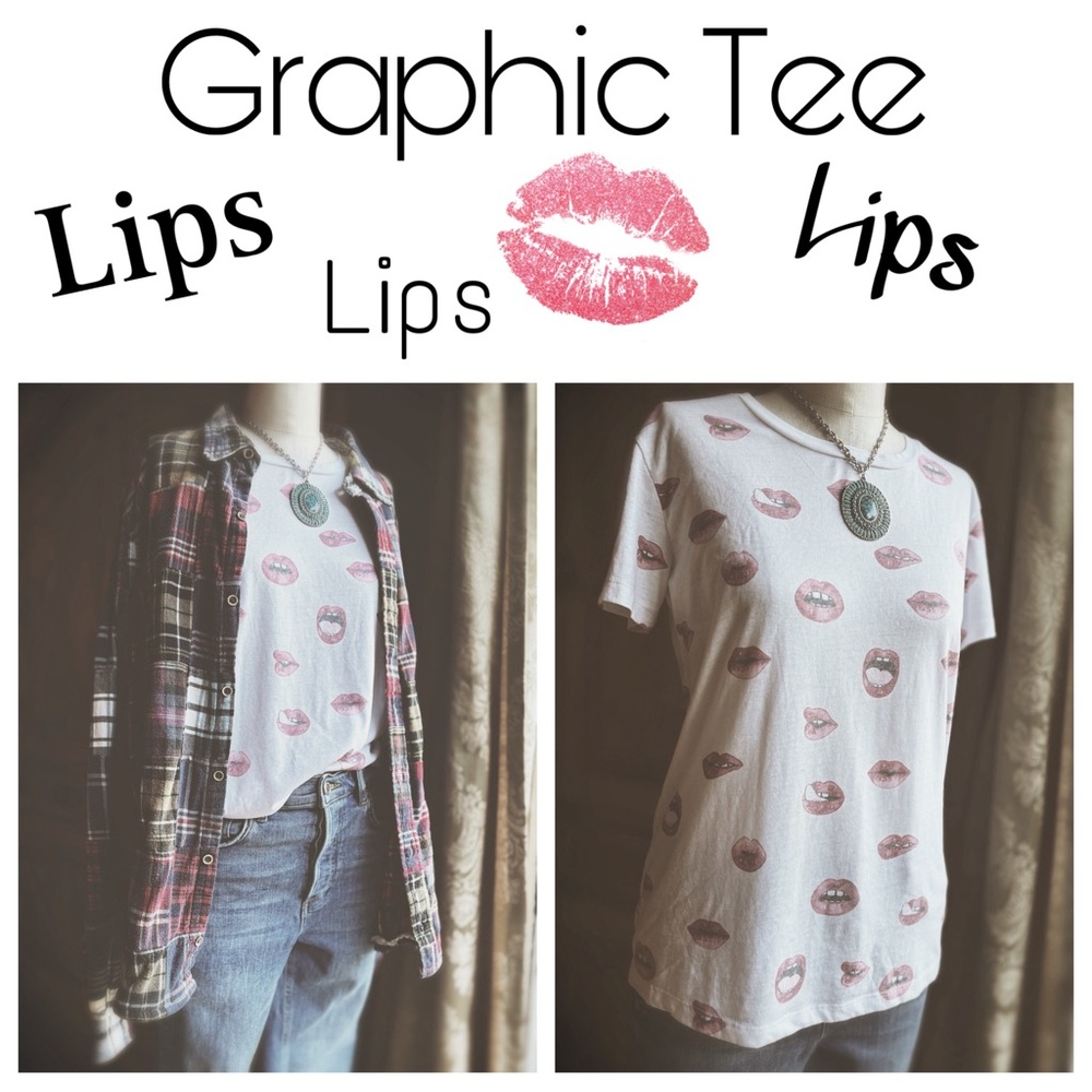 Chaser "Lips Lips Lips" Graphic Tee - White/Red/Pink - Size S - Picture 2 of 8